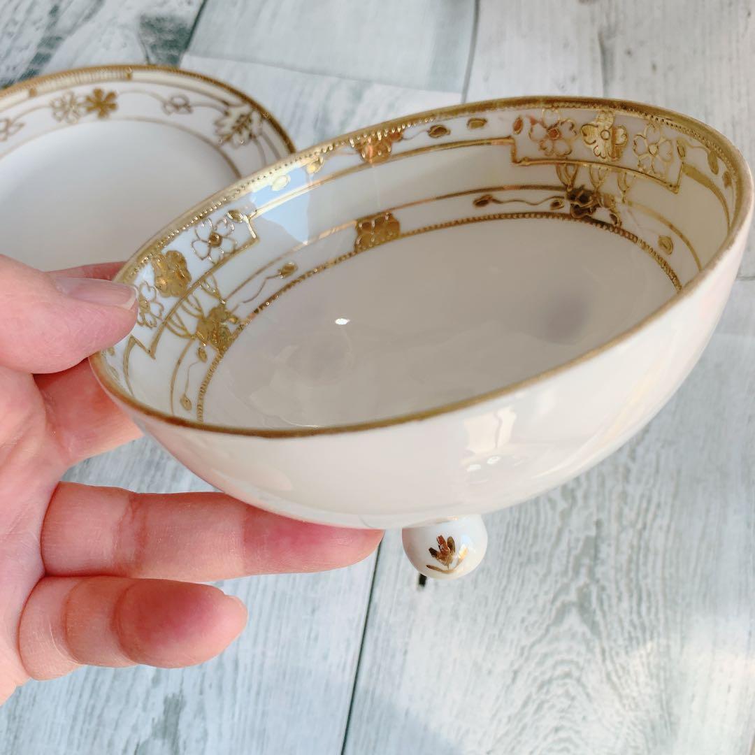 オールドノリタケ 盛り上げ モリムラ ソース用 カップ＆ソーサー 足付き 金彩