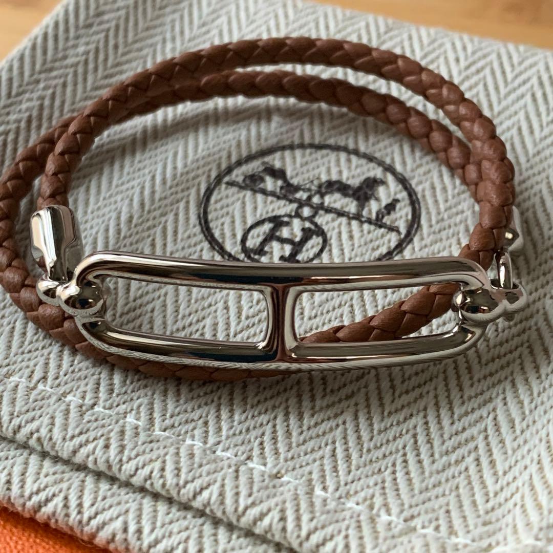 【HERMES】レザーブレスレット ルリ ドゥブルトゥール T1 ゴールドレザー
