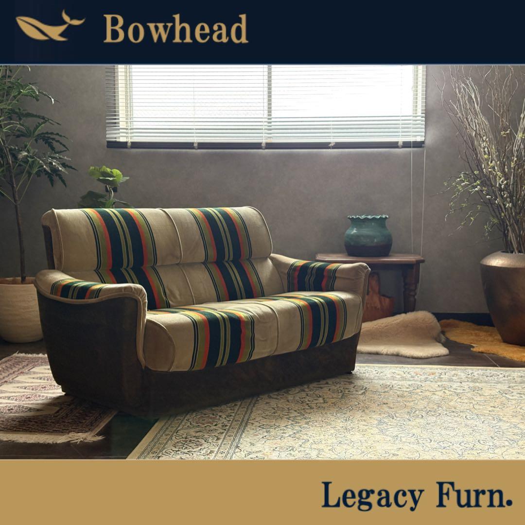 希少　二人掛けソファ ファブリックソファ　レトロ　ストライプソファ　SZ