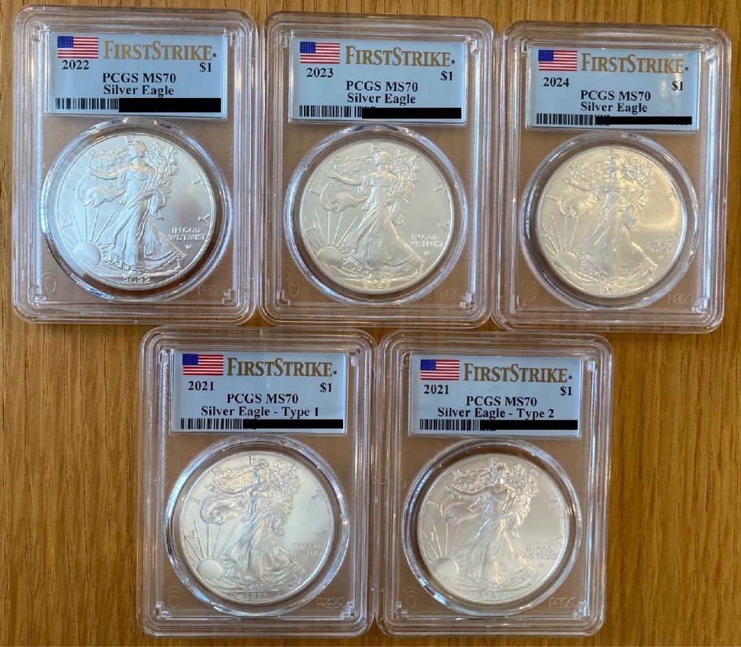 2021~2024年 (新品) イーグル銀貨 PCGS MS70 セット