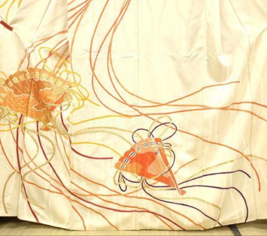 振袖フルセット6点サイズM〜Ｌ駒刺繍　束ね熨斗檜扇花文　金彩　正絹