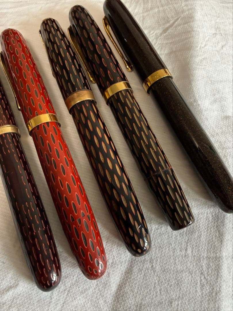 酒井栄助、兜木、鎌倉彫、土填修一万年筆5本セット