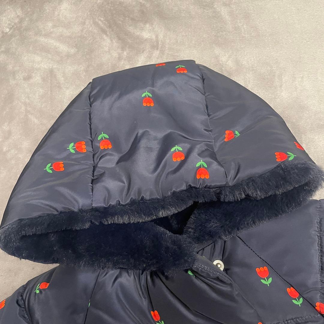 jacadi チューリップ柄　中綿入りジャケット　12m ネイビー　ファー　撥水
