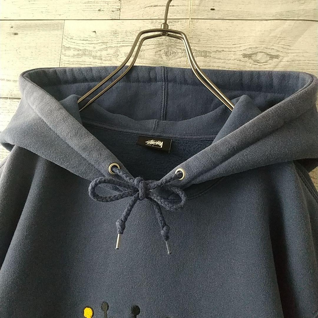 希少カラー☆ステューシー 刺繍 クラウン パイルロゴ パーカー L 紺
