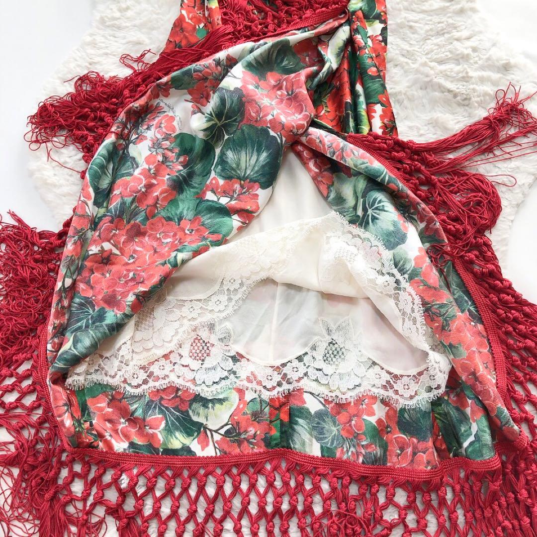 ドルチェアンドガッバーナ*花柄ロングドレス　フリンジ　フラワー　ワンピース　40