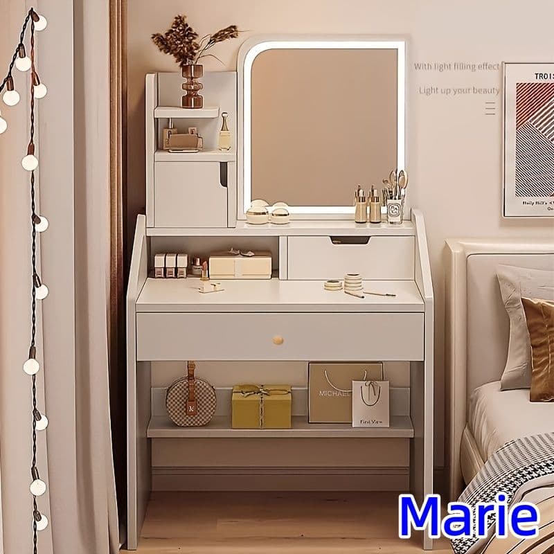 コンパクトかわいいドレッサー フレンチナチュラルスタイル ミラーライト付き女性用