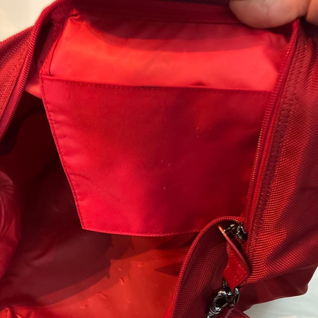 美品ロンシャン　カギ付き　旅行ボストンバッグ赤