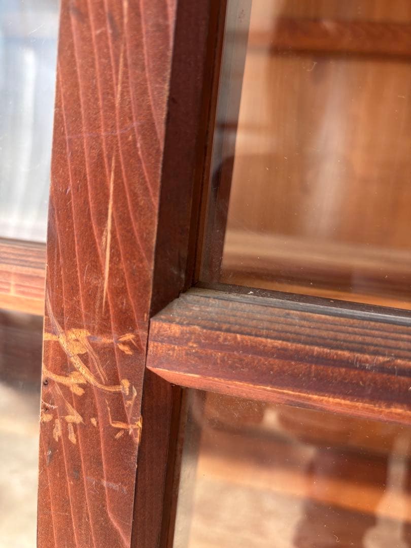 古い水屋　食器棚　ガラス棚　本棚　ガラスケース ショーケース　什器　天然木 1