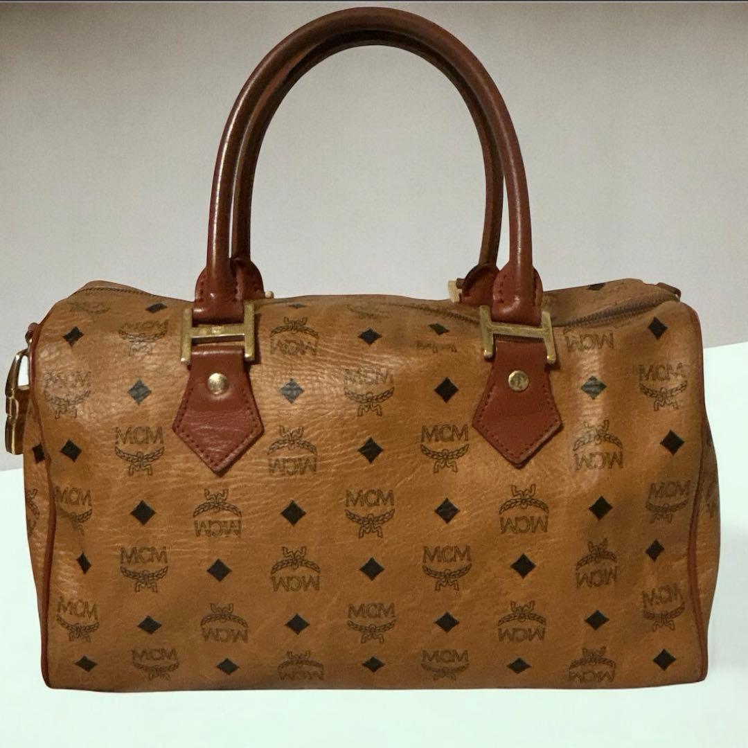 ダイヤル付き✨MCM ボストン バック ヴィセトス柄 レザー ブラウン 大容量