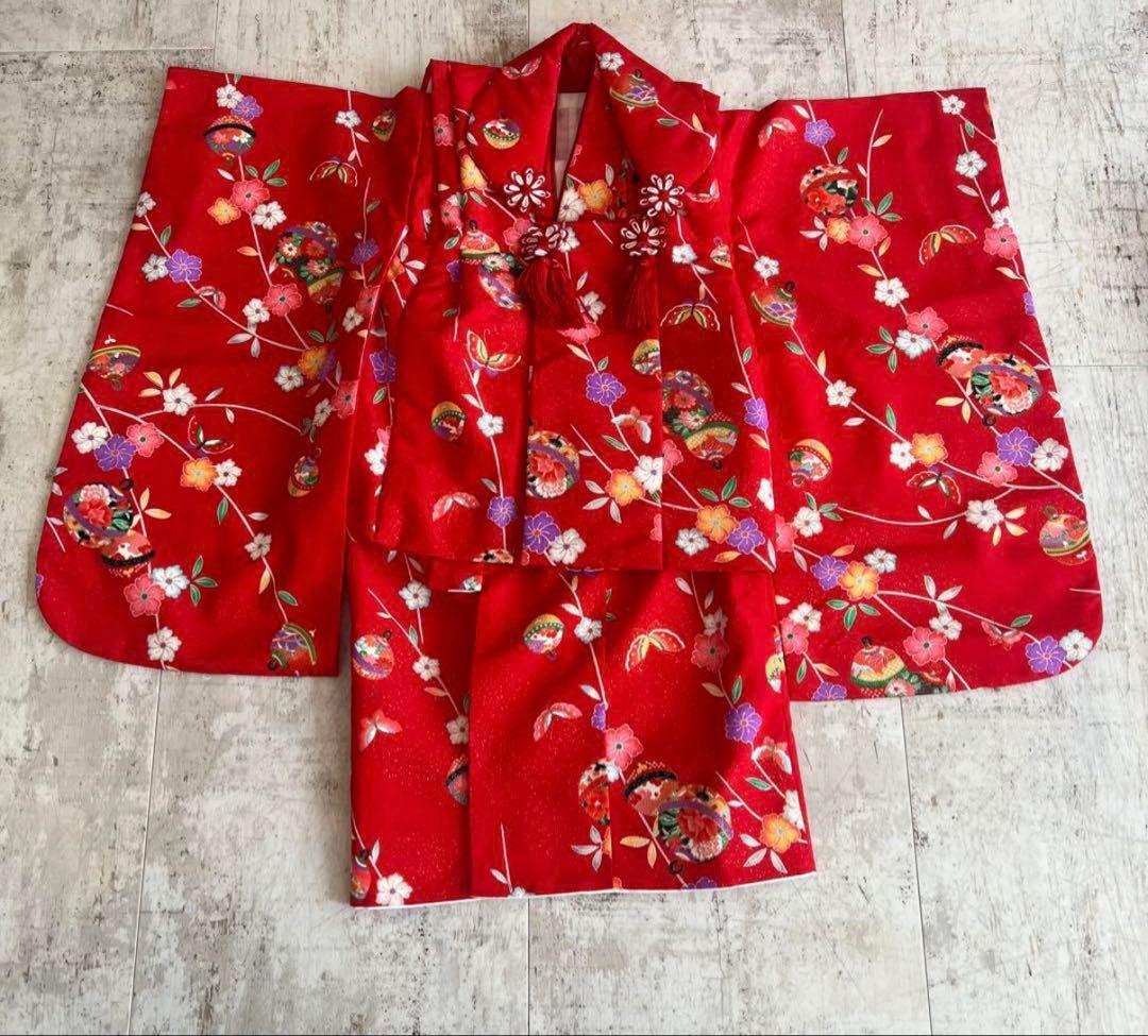 七五三　比喩　3歳　かわいい　赤お花柄