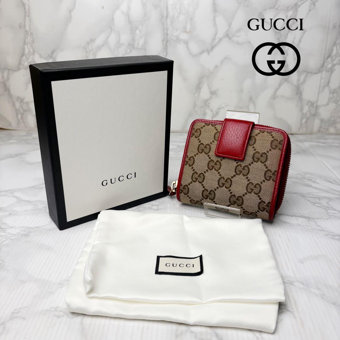 09 美品 GUCCI 二つ折り財布 コンパクトウォレット GG柄 ik6