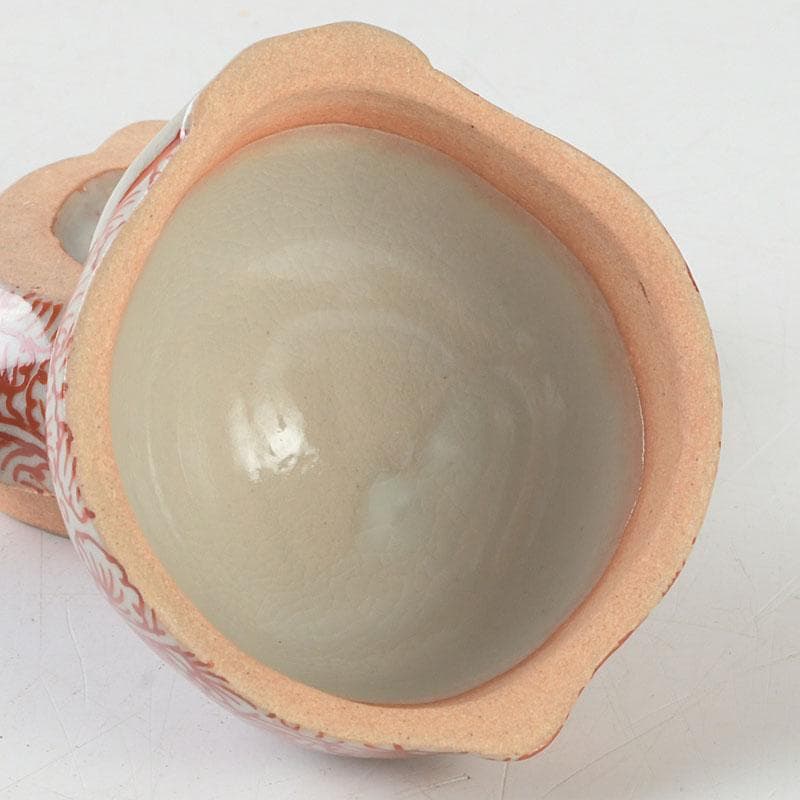 ニコニコ　茶道具　萬古焼　加賀瑞山造　赤絵卯香合　共箱　V　9753