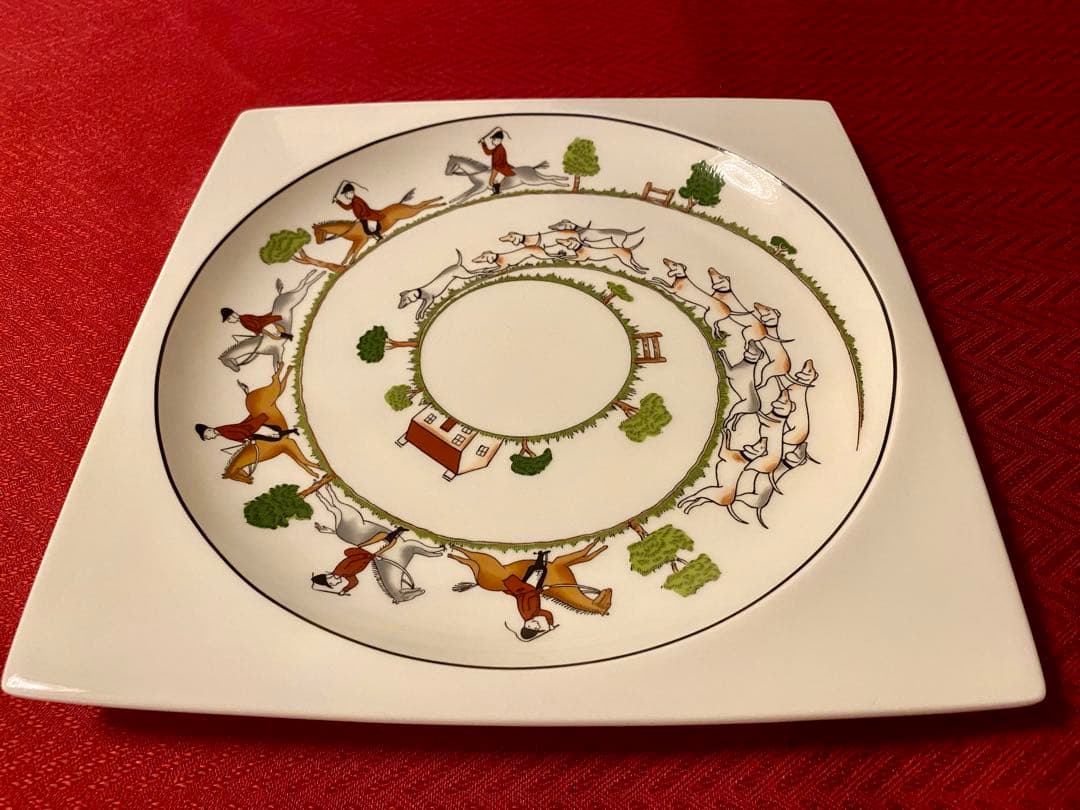 【廃盤☆希少】ウェッジウッド ハンティングシーン スクエアプレート2６cm