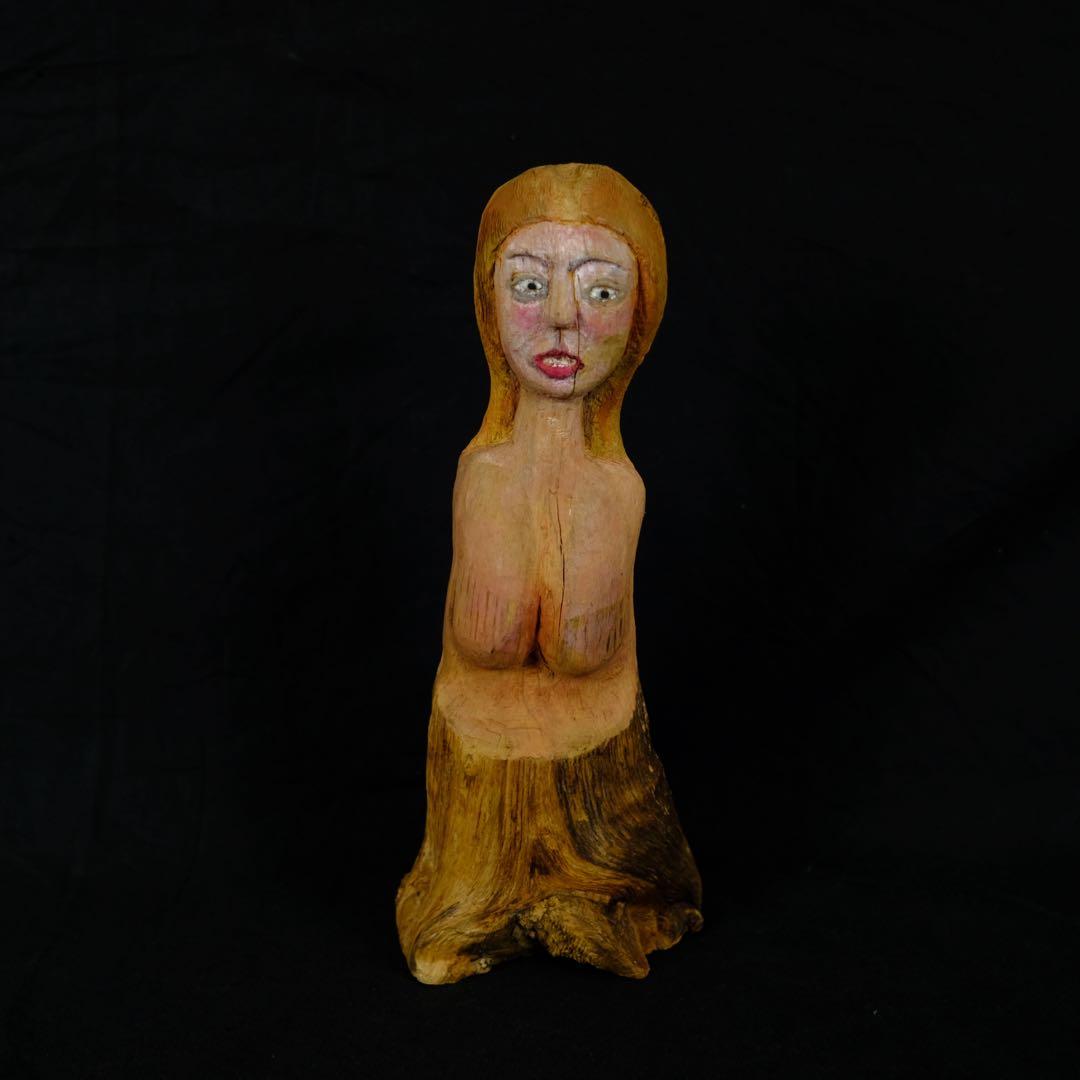 古い木彫りの女像　アート作品　彫刻　一刀彫　オブジェ　裸婦　アンティーク　古道具