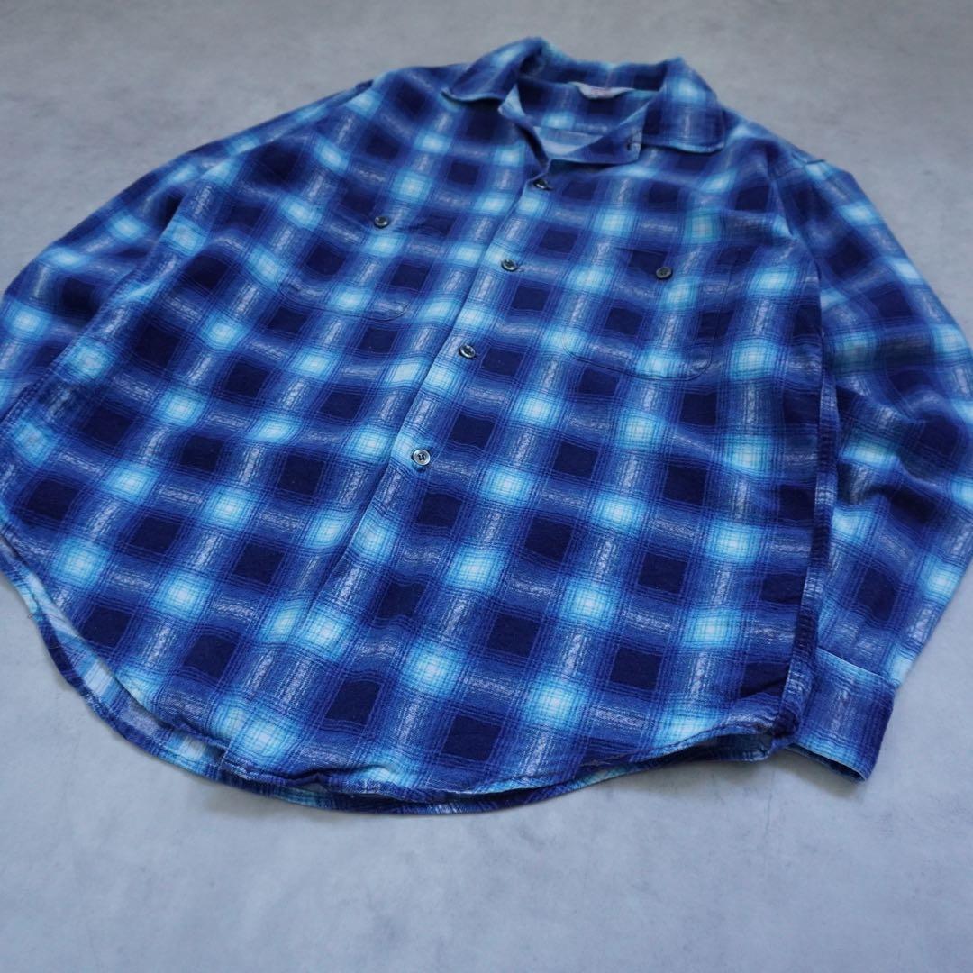 【60s】searsシアーズ プリントネルシャツ ブルー M vintage