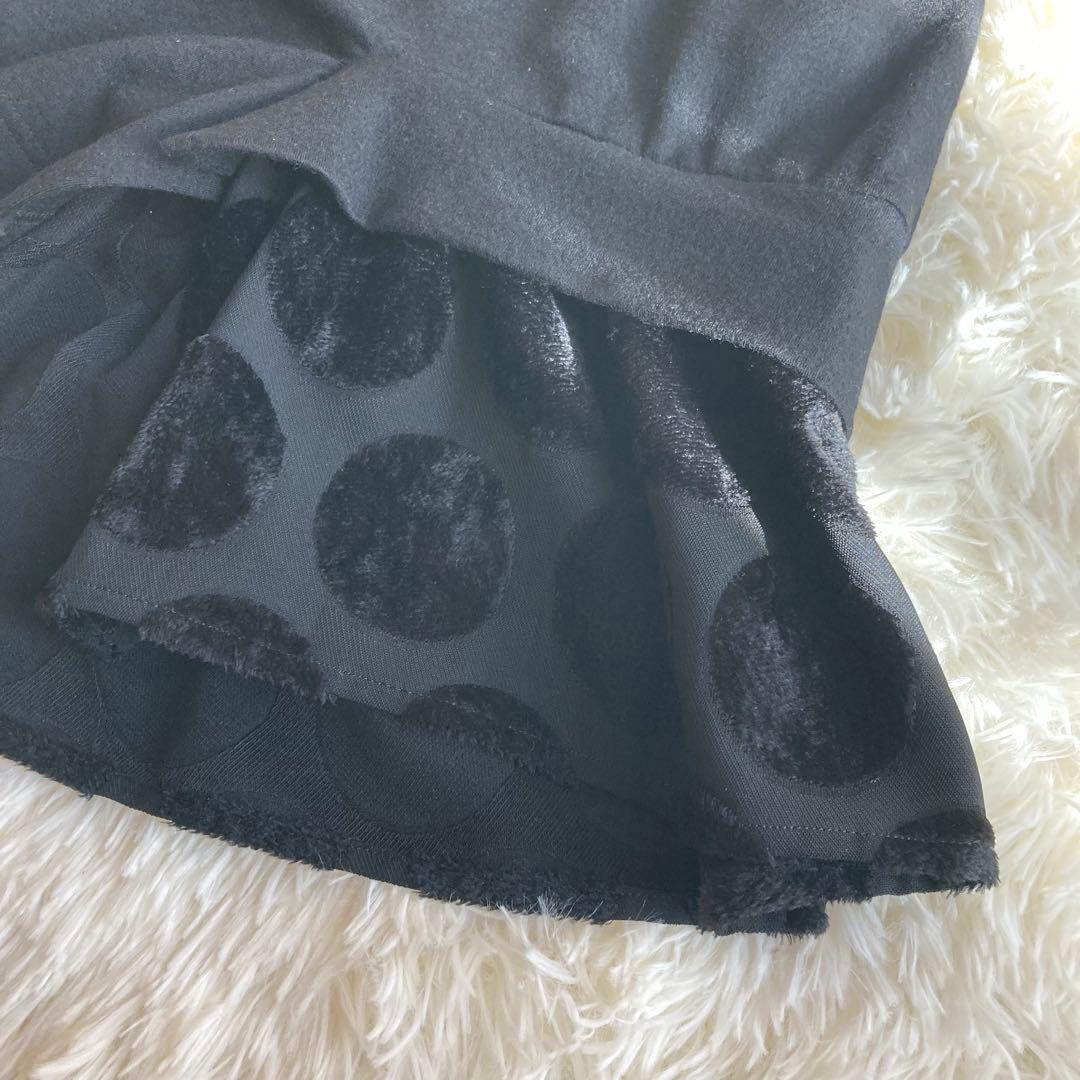 Y's ワイズ　ハイネック　ドット柄ロングワンピース　ブラック　Mサイズ　ウール