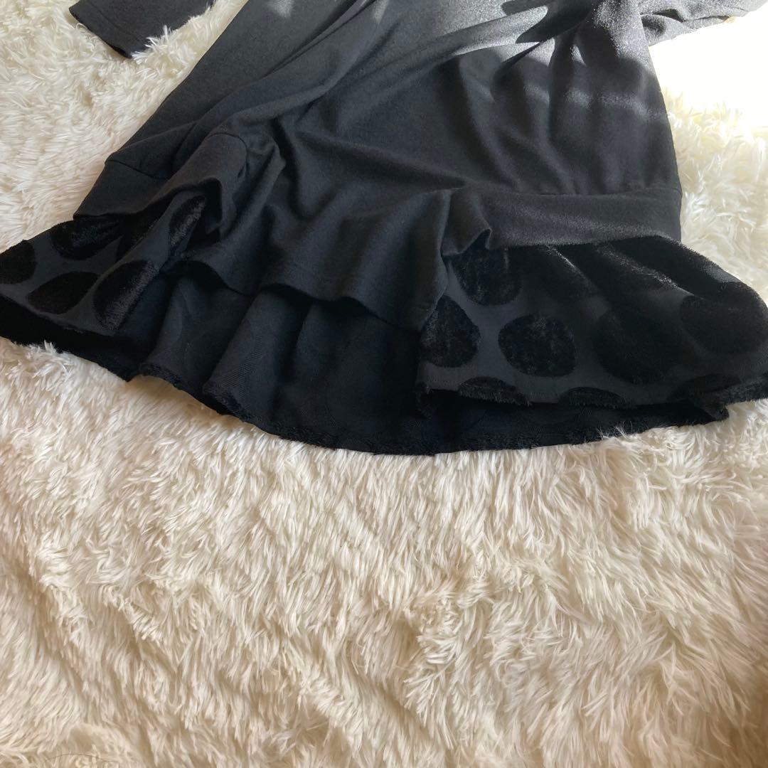 Y's ワイズ　ハイネック　ドット柄ロングワンピース　ブラック　Mサイズ　ウール