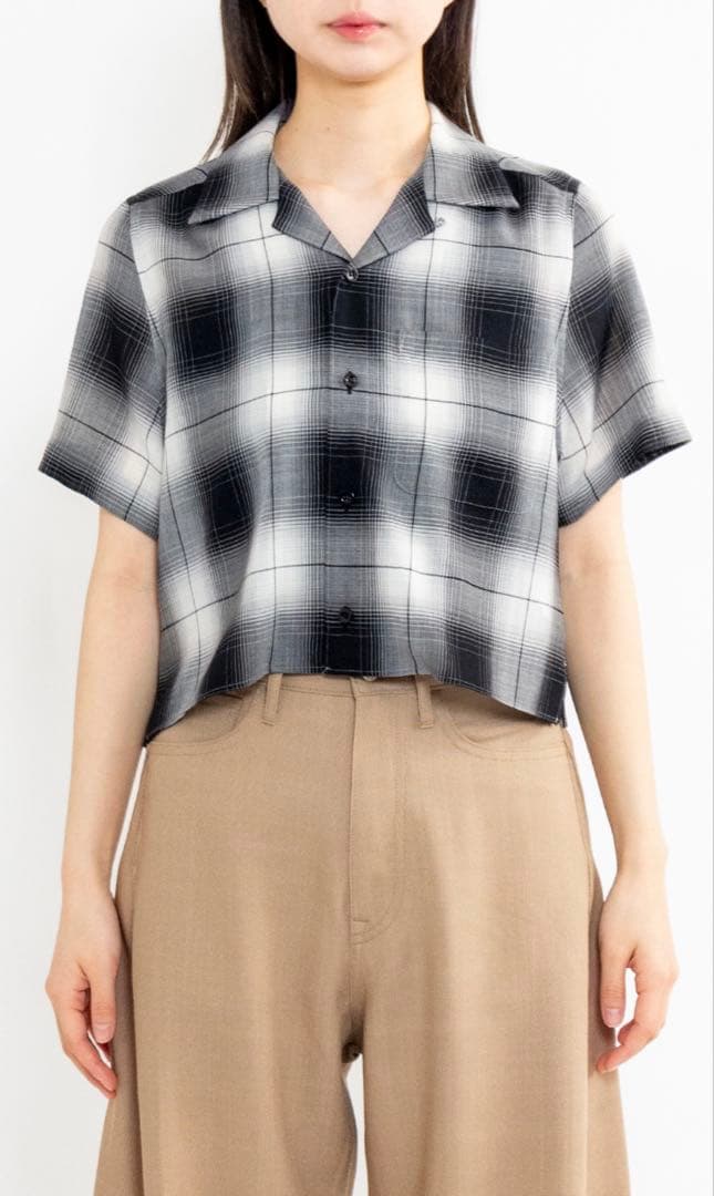 HYKE ハイクオンブレ チェック クロップド シャツ 黒