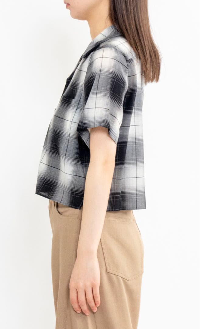 HYKE ハイクオンブレ チェック クロップド シャツ 黒