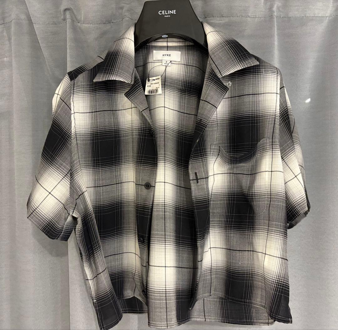 HYKE ハイクオンブレ チェック クロップド シャツ 黒