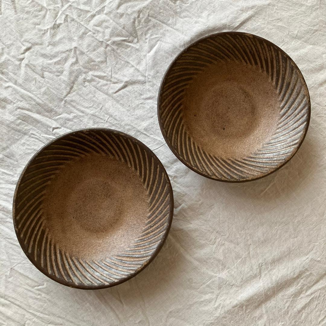 【新品未使用】小澤基晴　8寸　ブロンズ ぐるぐる　浅鉢 　2枚