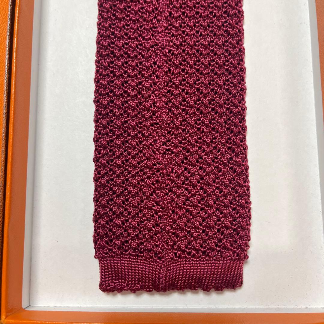 美品　エルメス　ネクタイ　赤紫　H柄 無地　ニットタイ　シルク