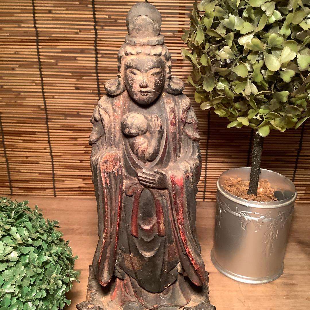 室町期「夜叉・鬼子母神」鬼子母神信仰・訶梨帝母・外護神・木彫彩色