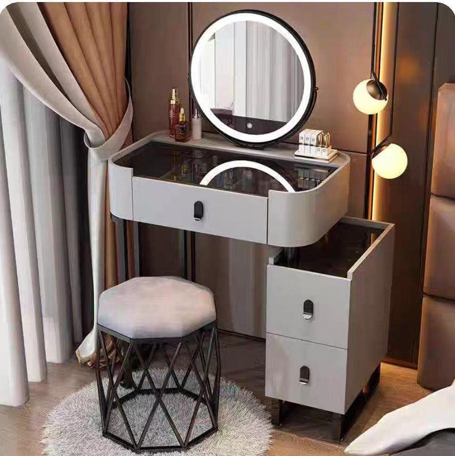 モダン グレー ドレッサー 鏡付き 訳あり品　写真をご確認 J207-02