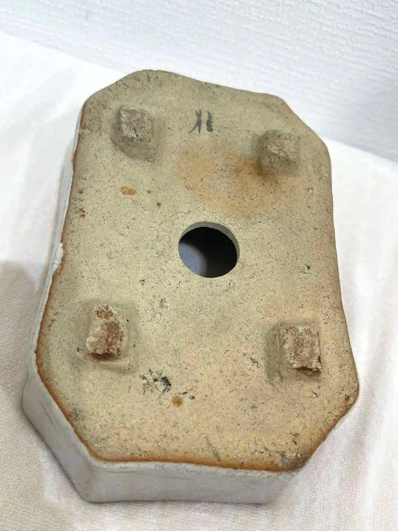 保証付　広東鉢　白釉　盆栽鉢　長方鉢　植木鉢