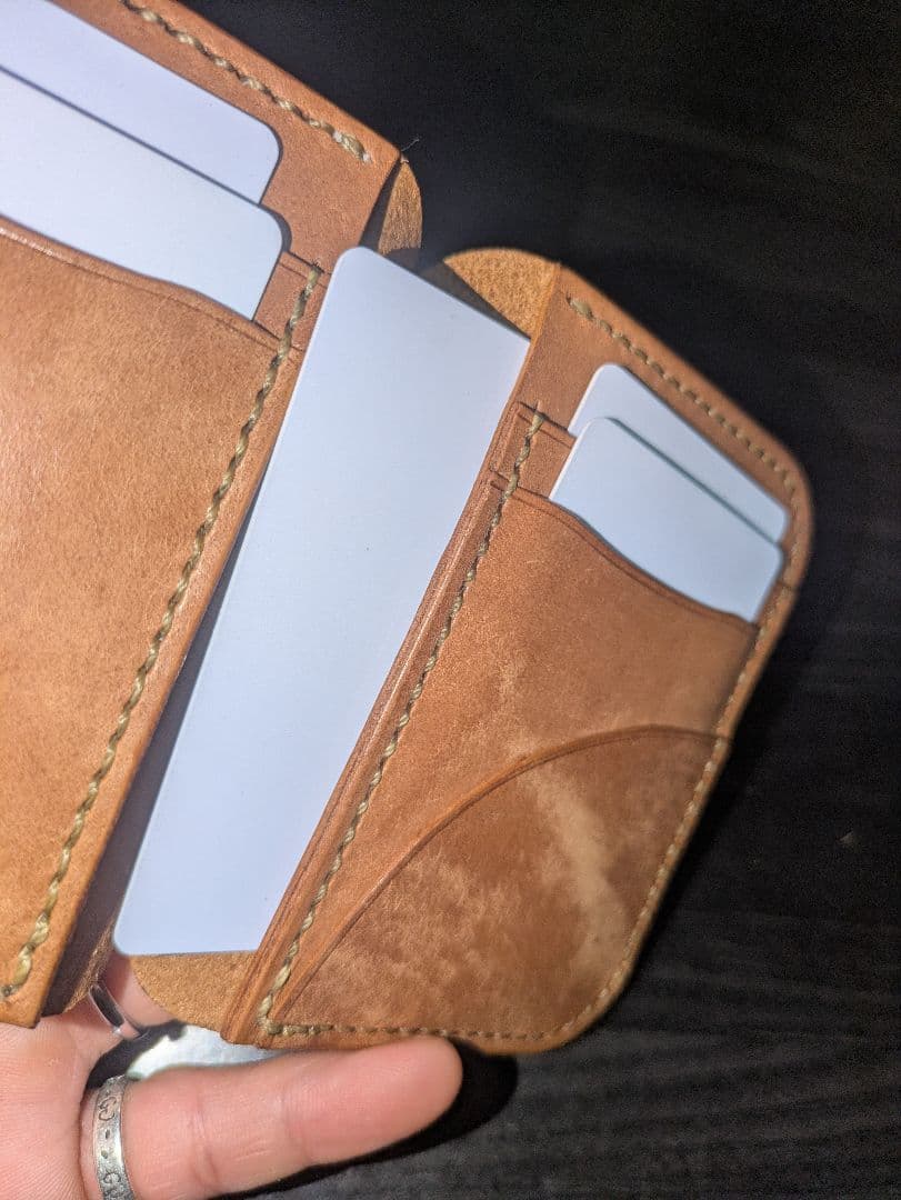 イタリアンレザー マネークリップ コンパクト財布 ハンドメイド 総手縫い