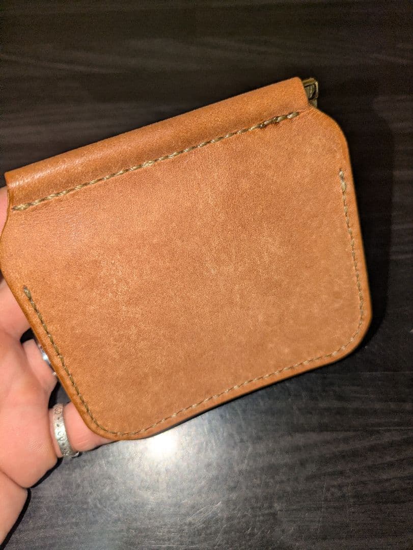 イタリアンレザー マネークリップ コンパクト財布 ハンドメイド 総手縫い
