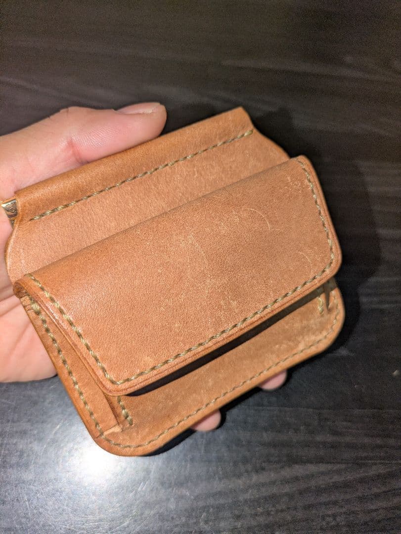 イタリアンレザー マネークリップ コンパクト財布 ハンドメイド 総手縫い