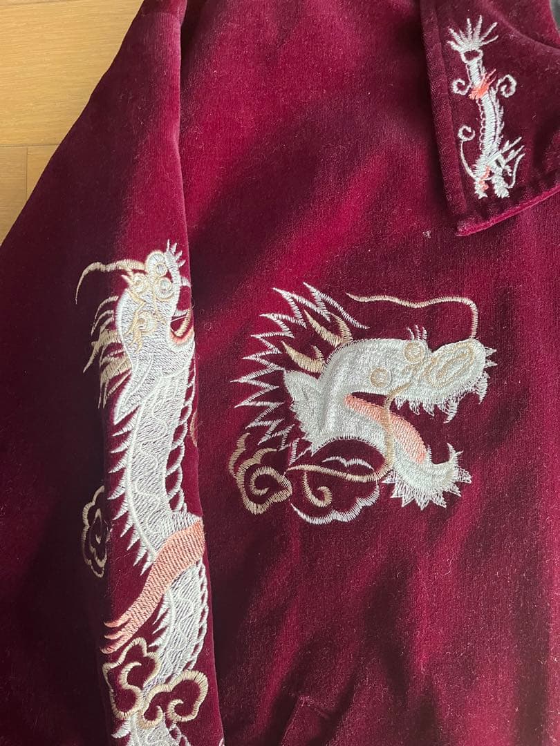 80年代　スカジャン　スーベニアジャケット　ベロア　別珍　襟付き　龍