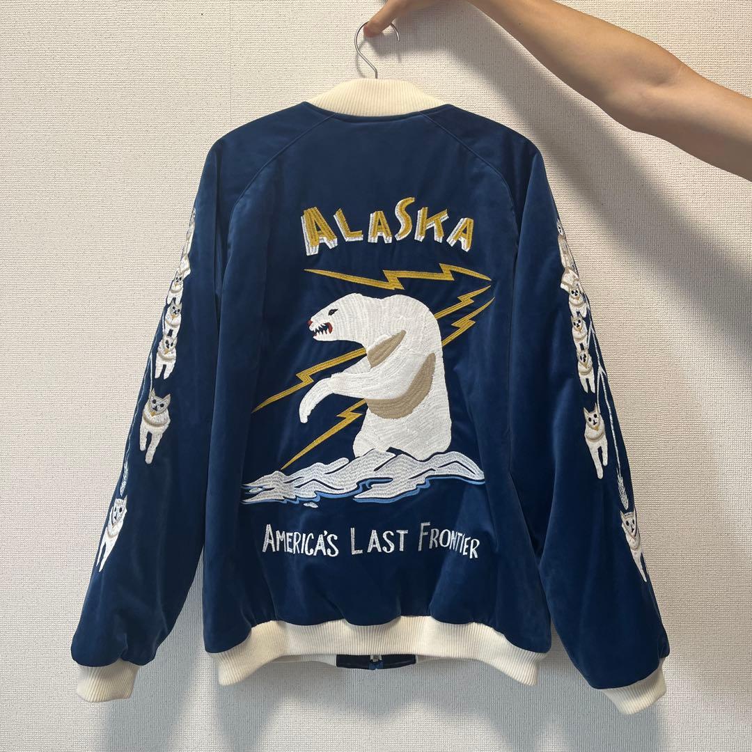 HOUSTON 別珍ALASKA スカジャン XLネイビー