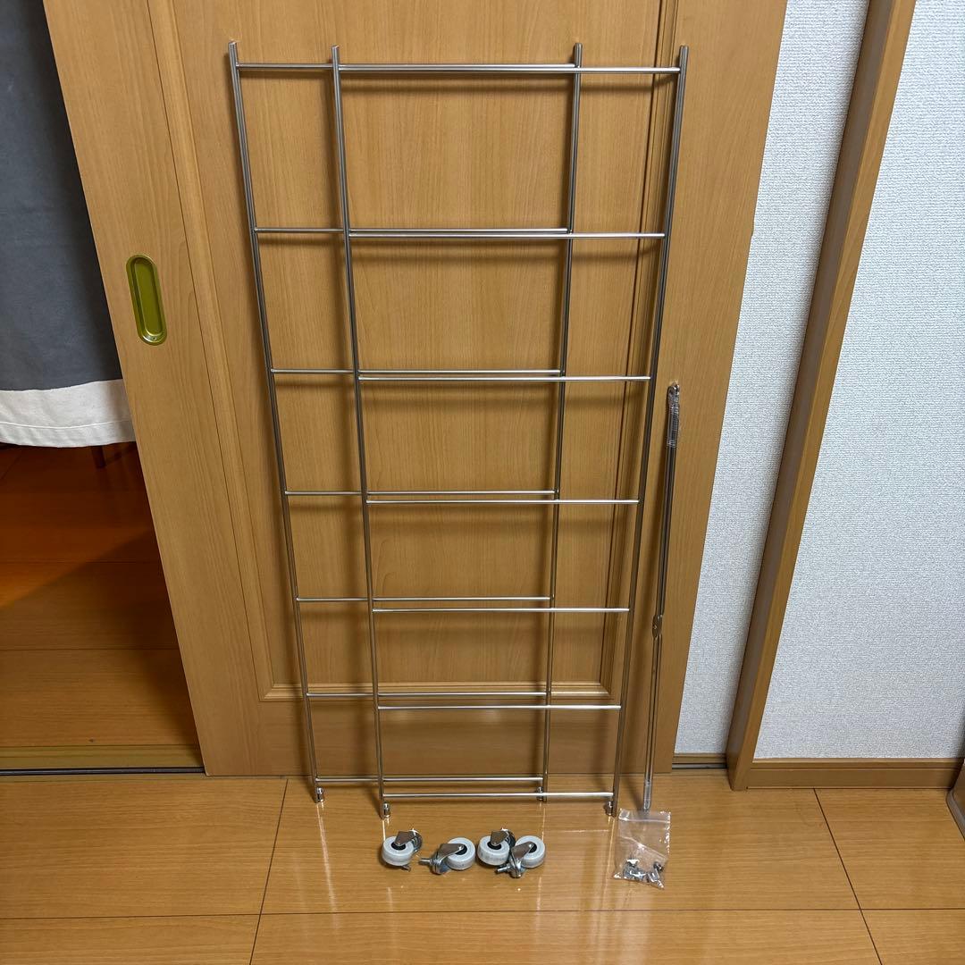 ステンレスユニットシェルフ 帆立120cm 2本とクロスバー小1本 キャスター