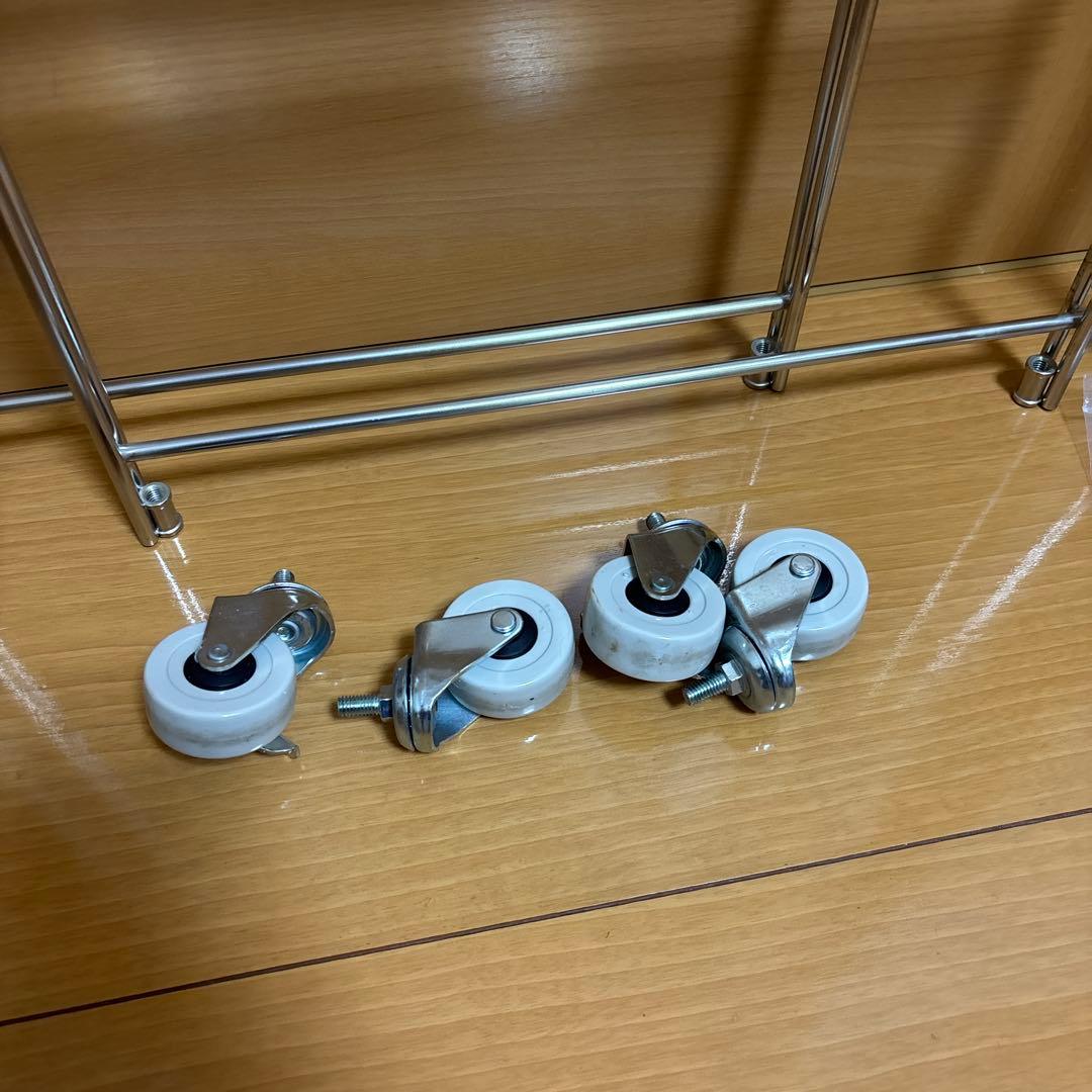 ステンレスユニットシェルフ 帆立120cm 2本とクロスバー小1本 キャスター