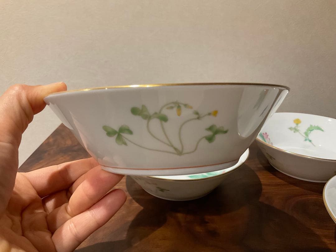 ☺️新品未使用❣️香蘭社 花柄 金色縁取り 大鉢1+中鉢5 切立鉢