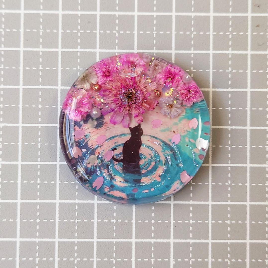 レジン　猫　ヘアゴム　ブローチ　ポニーフック　No.457