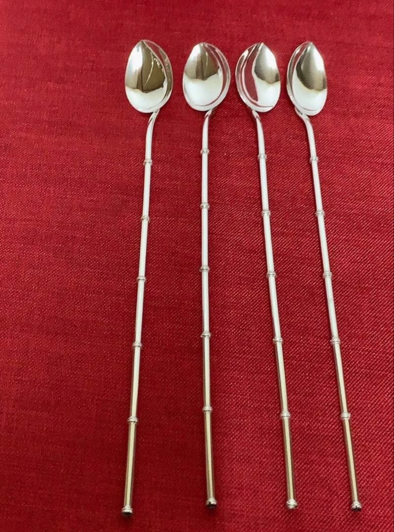 純銀マドラー＋ストロースプーン、ヨーロッパ製メーカー不詳: ヴィンテージ