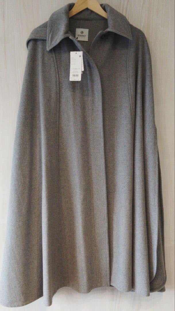 新品 タグ付き ナノユニバース ロングケープコート 38 Mサイズ グレー