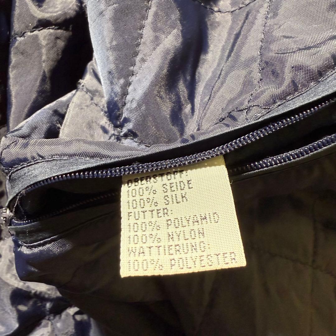 80sシルクブルゾン古着ネイビー中綿フライトジャケット型短丈L美品当時物CBOY