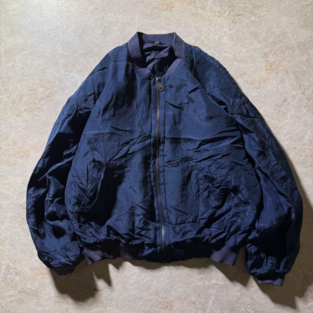 80sシルクブルゾン古着ネイビー中綿フライトジャケット型短丈L美品当時物CBOY