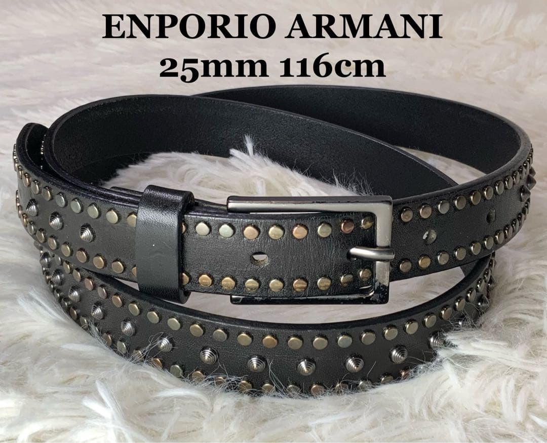 エンポリオアルマーニ レザー スタッズ ナロー ベルト ブラック 全長116㎝