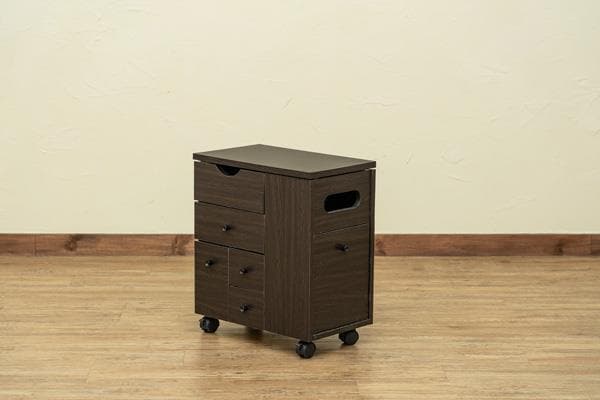 《新品・送料無料》収納いっぱいコスメワゴン　DBR/WH