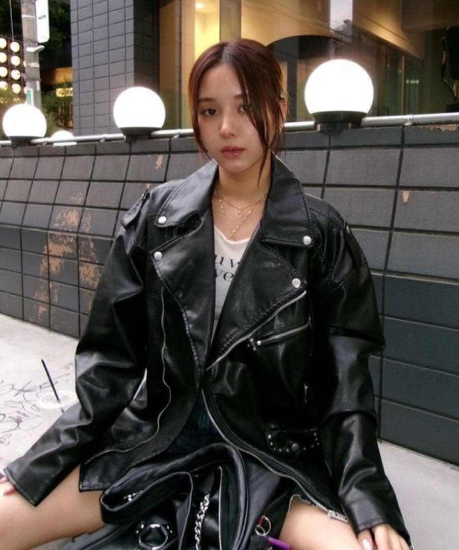 ブラックレザーライダースジャケット　秋冬