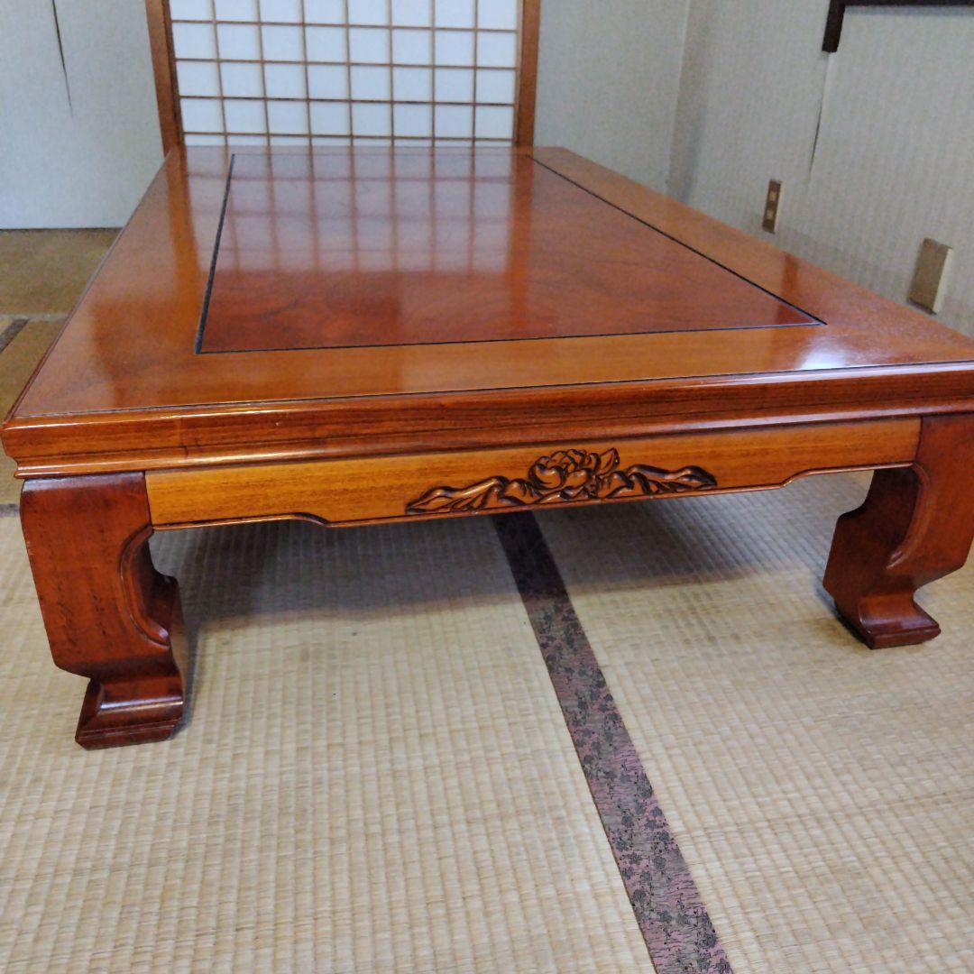 天然木化粧合板テーブル　座卓木彫り　居酒屋割烹料理屋旅館掘り出し物