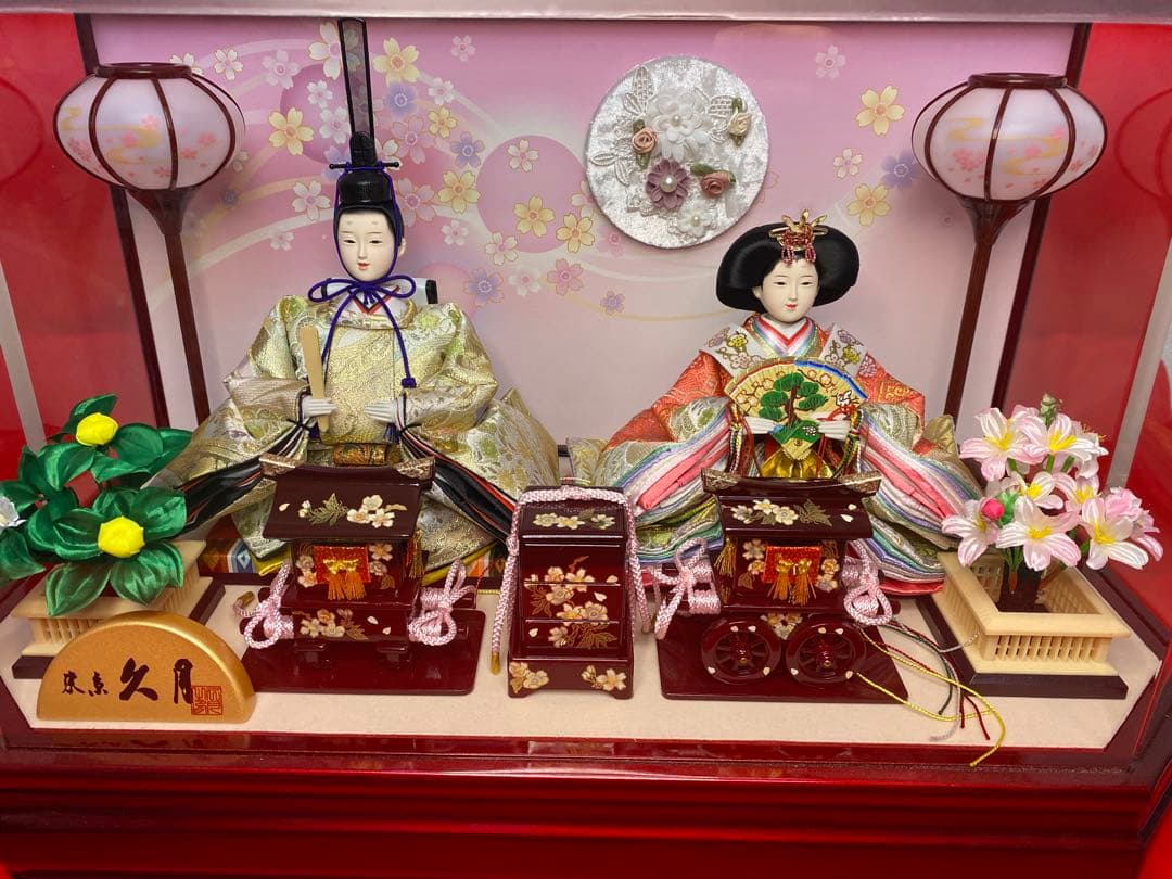 東京久月　雛人形アクリルケース入り親王飾り・間口約５６×奥行約３１×高さ約３４㎝
