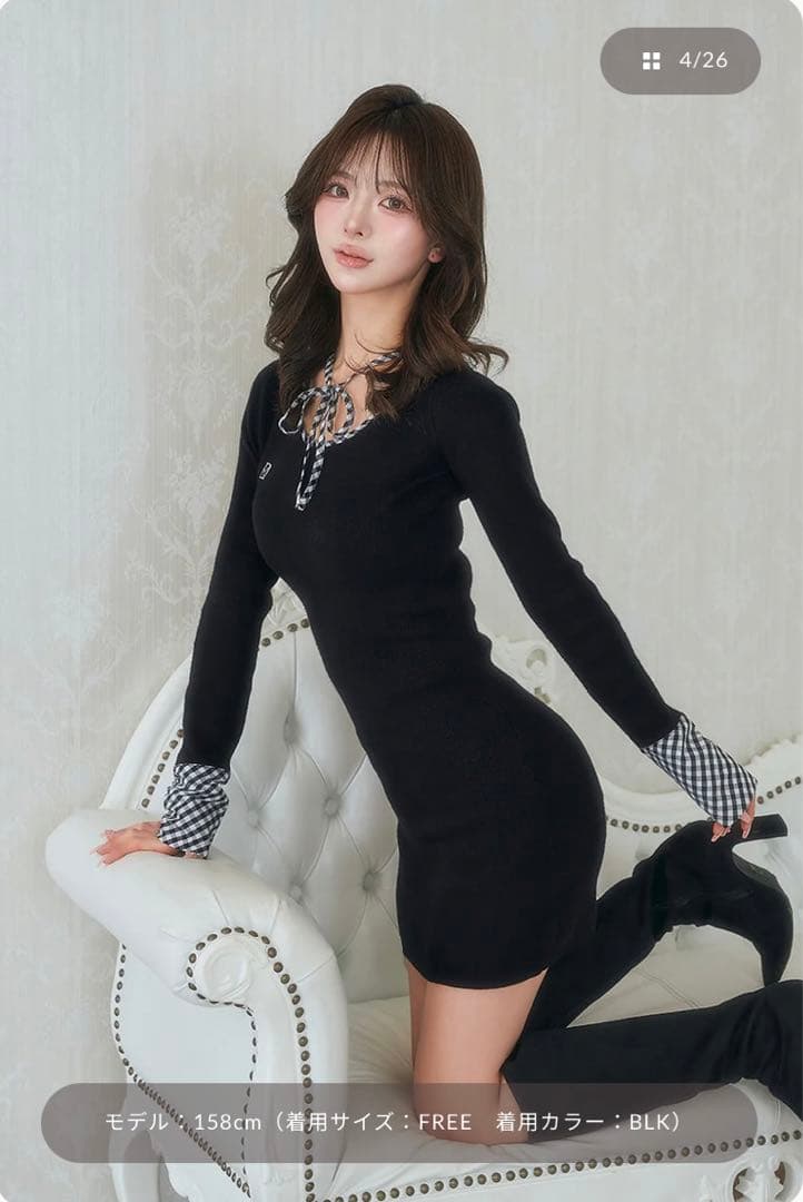 Darich チェックリボンニットミニワンピース