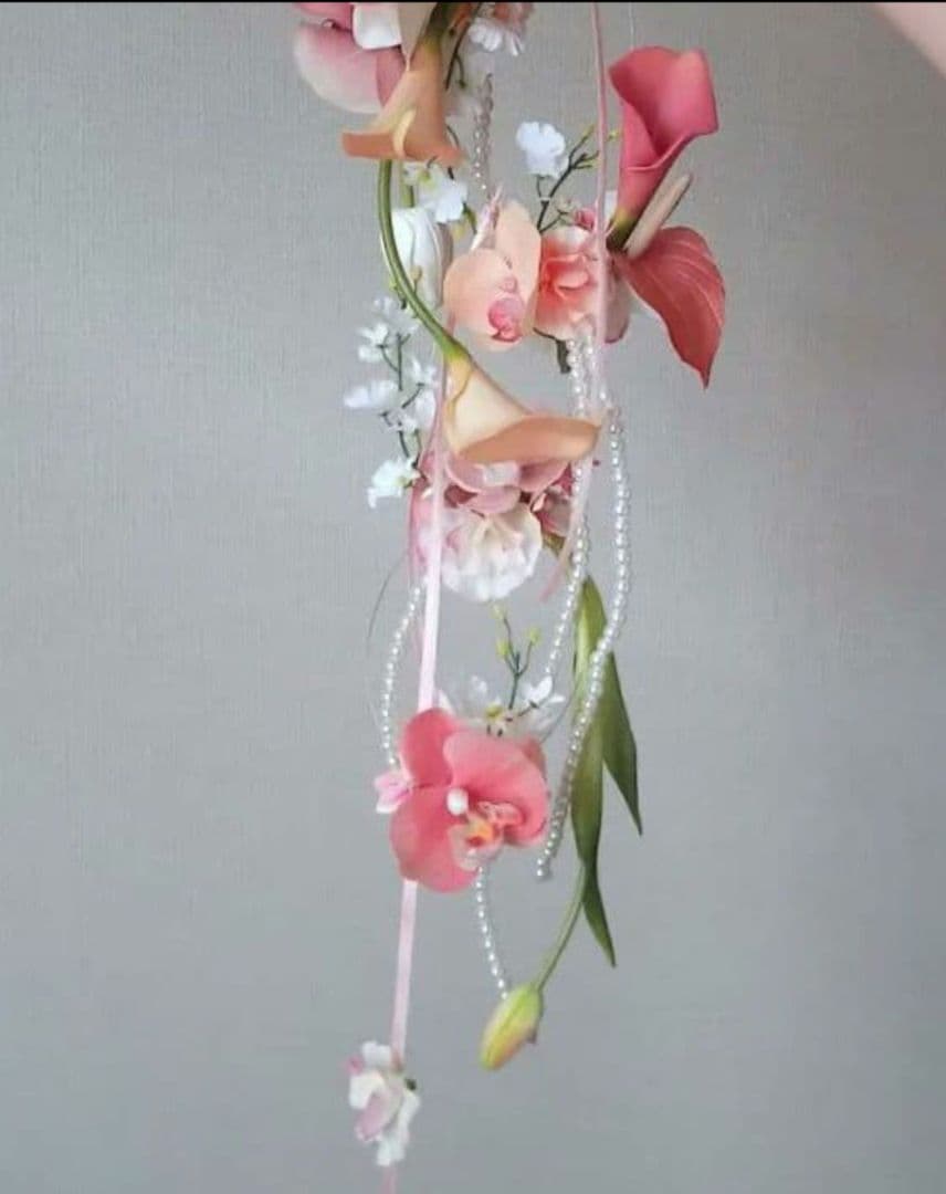 ※アウトレット　コーラル　胡蝶蘭　ウェディングブーケ　パールブーケ　リボン　造花