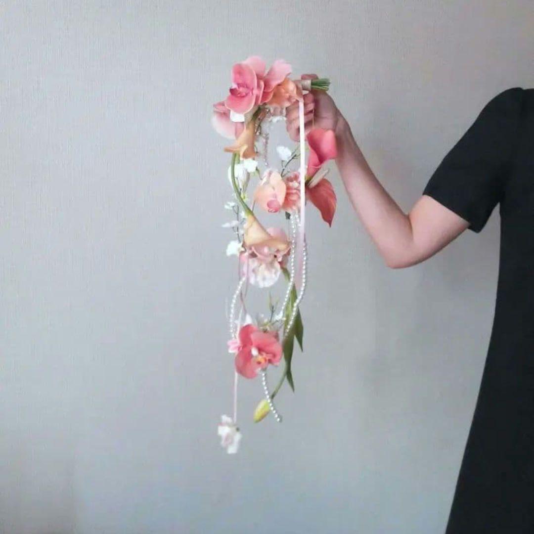 ※アウトレット　コーラル　胡蝶蘭　ウェディングブーケ　パールブーケ　リボン　造花